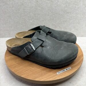 Birkenstock Boston Clogs Faded Black Leather Comfort Slip On Shoes Size 40 9